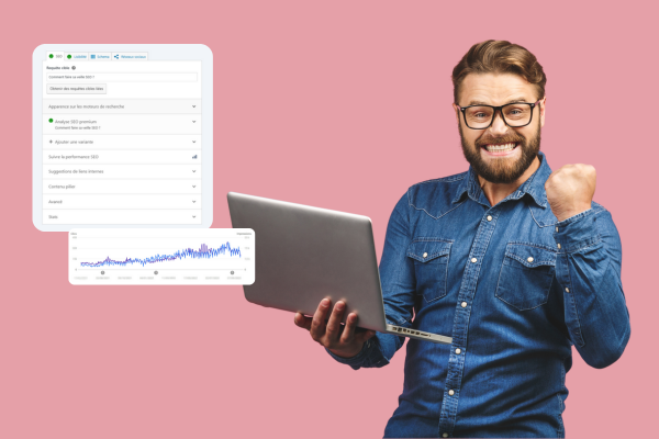 Découvrez la formation WordPress et SEO Homme heureux car son site WordPress est optimisé en SEO